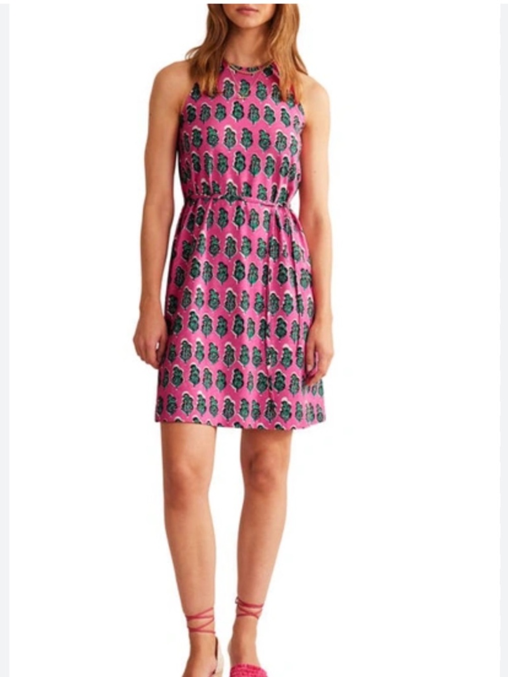Boden Pink Sleeveless Mini Dress with Green Floral size 6 Regular